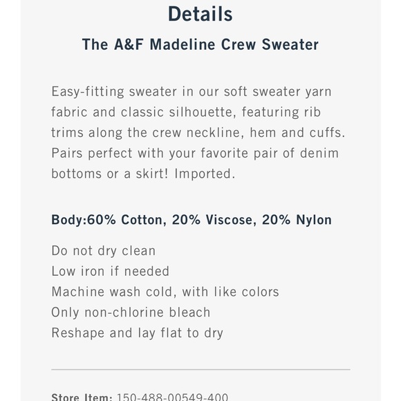 A&F Madeline Crew Sweater, XS, Cream Stripe - Picture 6 of 7